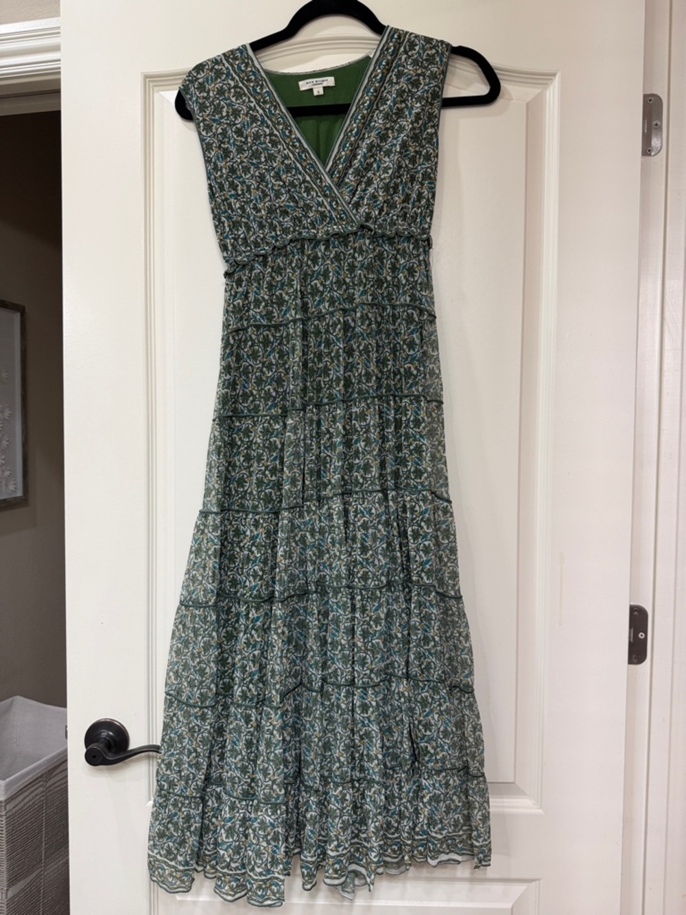 Max Studio Green Floral V-Neck Maxi Dress